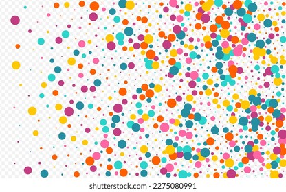 Multicolored Polka Fun Vector Transparent Background. Effect Dot Design. Flying Rain Postcard. Color Dust Celebration Invitation.