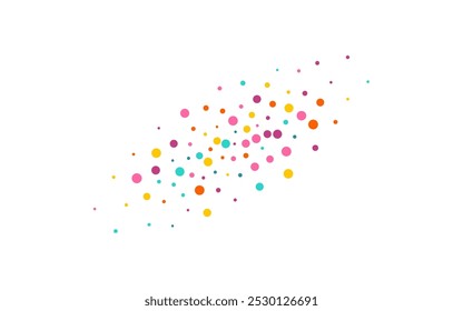 Multicolored Polka Happy Vector White Background. Carnival Rain Wallpaper. Flying Dot Banner. Color Dust Fun Background.