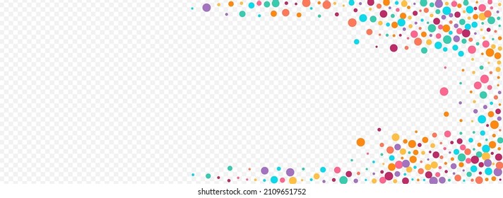 Multicolored Polka Independence Vector Panoramic Transparent Background. Celebrate Rain Invitation. Transparent Round Card. Rainbow Dot Celebration Design.