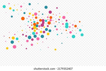 Multicolored Polka Independence Vector Transparent Background. Carnival Rain Texture. Decoration Confetti Design. Rainbow Circle Top Card.