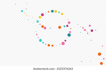 Multicolored Polka Transparent Vector Transparent Background. Independence Dust Design. Christmas Round Card. Bright Circle FallingFestive Banner.