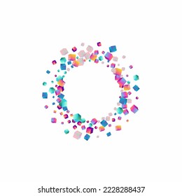 Multicolored Polygon Vector White Background. Holographic Metal Cube Paper. Abstract Confetti Image. Iridescent Element Graphic Presentation.