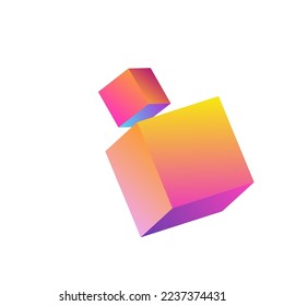 Multicolored Polygon Vector White Background. Gradient 3d Block Template. Structure Element Pattern. Bright Box Shiny Image.