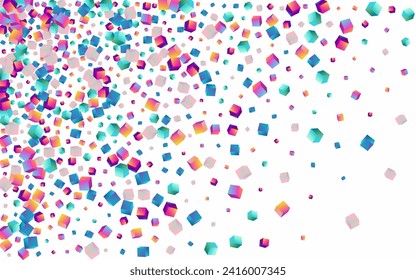 Multicolored Polygon Vector White Background. Bright Structure Rhombus Presentation. Geometric Confetti Cover. Rainbow Block Perspective Pattern.
