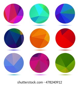 Multicolored polygonal circles set isolated on a white background.