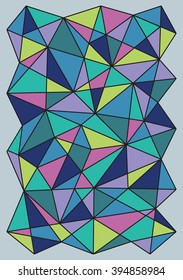 Multi-colored polygonal design on a grey background.