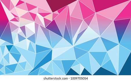 Multicolored polygonal ornament digital abstract vector. Low poly with pink and blue crystals background. Pink and blue poligon. Vivid backdrop for web design or banner template.
