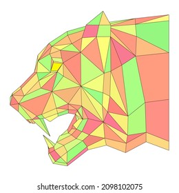 Cabeza de tigre polígono multicolor, tigre de mosaico