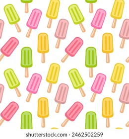 Paletas multicolores sobre un fondo blanco, patrón de Vector sin costuras, fondo de comida dulce, impresión textil, Fondo de pantalla, embalaje.