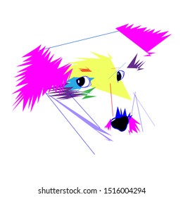 Multi-colored portrait of a dog. Graphic drawing in cubism style.