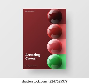 Multicolored postcard A4 design vector concept. Vivid 3D spheres magazine cover illustration.