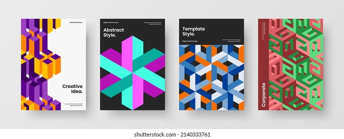 Multicolored postcard design vector template composition. Creative geometric shapes journal cover layout bundle.