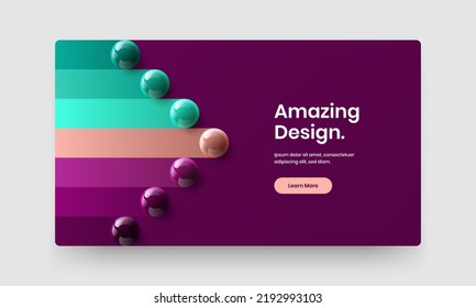 Multicolored postcard design vector template. Colorful 3D spheres site layout.