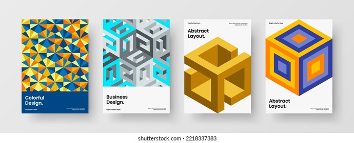 Multicolored poster design vector illustration composition. Unique geometric tiles corporate brochure concept set.