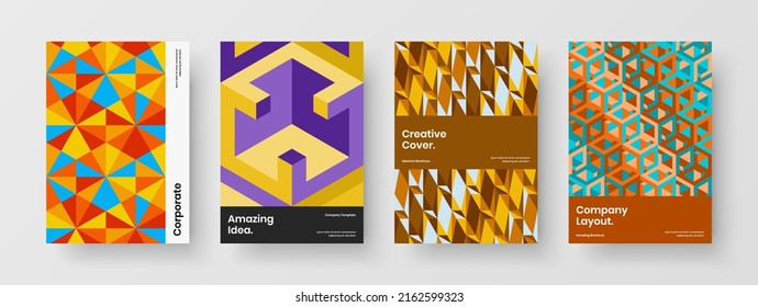 Multicolored poster vector design illustration set. Abstract geometric pattern placard layout collection.