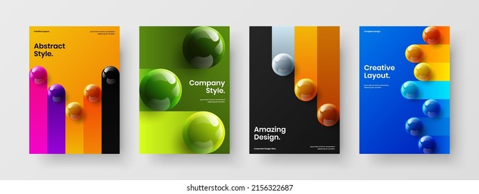 Multicolored poster vector design template collection. Modern 3D spheres journal cover layout bundle.