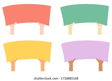 
Multi-colored posters hold in hands. Template for advertising. Colorful vector illustration.