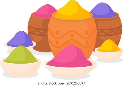 Multicolored powder in containers semi flat color vector object. Realistic item on white. Holi festival supply isolated modern cartoon style illustration for graphic design and animation