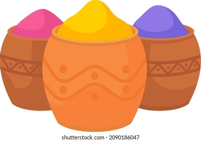 Multicolored powder paint in bowls semi flat color vector object. Realistic item on white. Holi festival preparation isolated modern cartoon style illustration for graphic design and animation