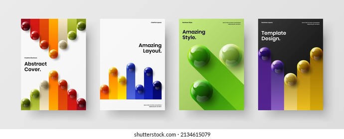 Multicolored presentation A4 vector design template collection. Simple realistic balls poster illustration set.