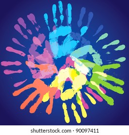 multi-colored prints of the hands, vector illustration