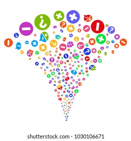Multicolored Pros And Cons Arguments burst fountain. Object fountain organized from random pros and cons arguments pictographs as fireworks.