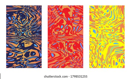 Multicolored psychedelic background set. Bright  vector artwork. Vertical good vibes colorful templates, vivid posters and cover designs