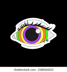 Multicolored psychedelic eye with a wide pupil. Psychedelics, surrealism.