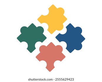 Multicolored puzzles on a white background. Search for a solution, teamwork. Vector illustration