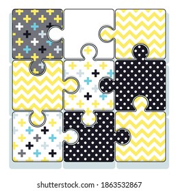 multicolored puzzles vector pattern with shadow