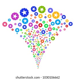 Multicolored Quality fireworks fountain. Object fountain done from random quality pictographs as fireworks. Vector illustration style is flat iconic symbols with psychedelic colors.