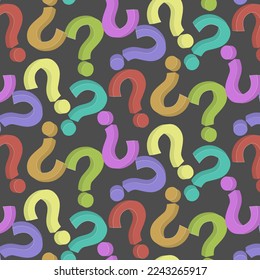 Multicolored question mark in a pattern.Abstract vector pattern with multicolored question marks on a gray background.