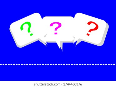 multicolored question mark in white square box on blue background
