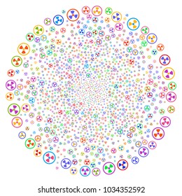Multicolored Radioactive spiral source. Psychedelic cycle created by random radioactive objects. Vector illustration style is flat iconic symbols.