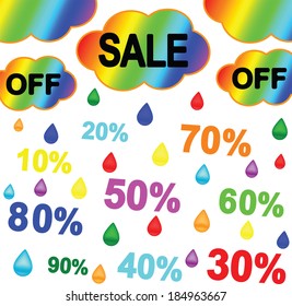 Multicolored rain of discounts sale with drops