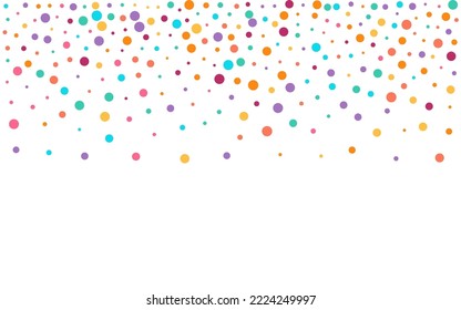 Multicolored Rain Effect Vector White Background. Christmas Dot Backdrop. Invitation Confetti Postcard. Color Circle Transparent Wallpaper.