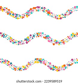 Multicolored Rain Effect Vector White Background. Carnival Polka Backdrop. Celebrate Dot Postcard. Color Round Decoration Pattern.