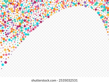 Multicolored Rain Flying Vector Transparent Background. Christmas Confetti Illustration. FallingFestive Polka Background. Color Circle Carnaval Postcard.