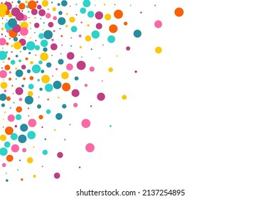 Multicolored Rain Happy Vector White Background. Carnival Polka Invitation. Christmas Dust Postcard. Bright Dot Invitation Design.