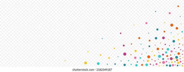 Multicolored Rain Invitation Vector Panoramic Transparent Background. Celebrate Dot Design. Transparent Circle Card. Rainbow Dust Festival Illustration.