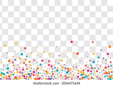 Multicolored Rain Top Vector Transparent Background. Celebrate Confetti Banner. FallingFestive Polka Illustration. Bright Dot Celebration Design.