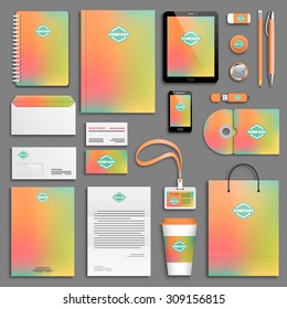Multi-colored, rainbow colored pastel corporate identity template set. Business stationery mock-up with logo. Branding design. 