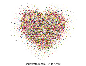 Multicolored rainbow confetti in the shape of a heart. Vector. Love. Postcard or invitation for a holiday. Valentine's Day