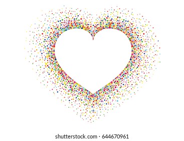 Multicolored rainbow confetti in the shape of a heart. Vector. Love. Postcard or invitation for a holiday. Valentine's Day