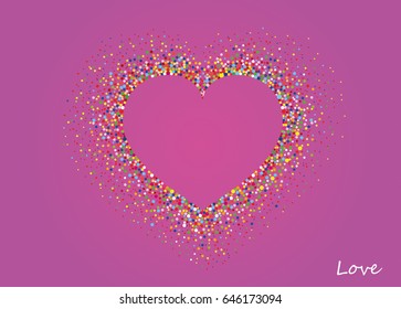 Multicolored rainbow confetti in the shape of a heart. Vector. Love. Postcard or invitation for a holiday. Valentine's Day