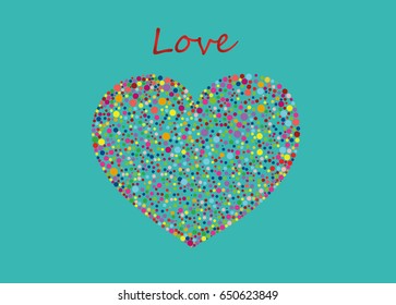 Multicolored rainbow confetti in the shape of a heart. Vector. Love. Postcard or invitation for a holiday. Valentine's Day
