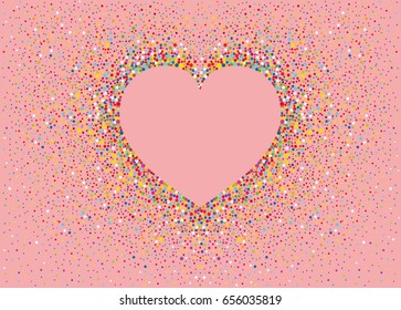 Multicolored rainbow confetti in the shape of a heart. Vector. Love. Postcard or invitation for a holiday. Valentine's Day