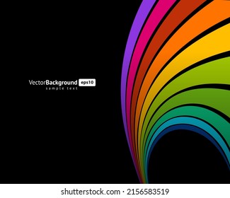 Multicolored rainbow curved stripes infinity abstract lines wave ornament background template vector illustration. Bright rays rippled gradient elements creative flyer mobile interface landing page
