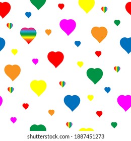 Multicolored and rainbow hearts. Seamless pattern. Vector background for Valentine's Day