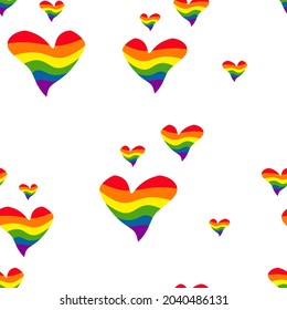 multicolored rainbow hearts .white background. seamless pattern. lgbt people. vector graphics.print textiles, wallpaper